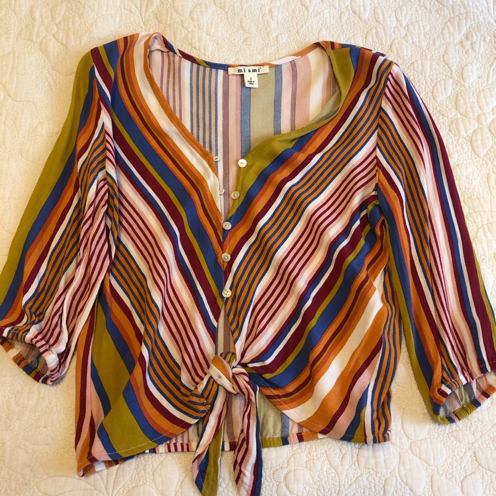 Striped 3/4 Sleeve Crop Top